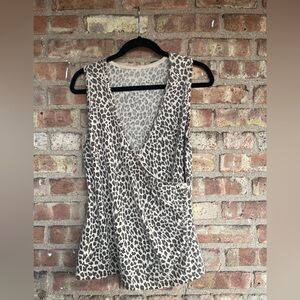 Tommy Bahama Cashmere Leopard Print Sleeveless Crossover Sweater🖤
